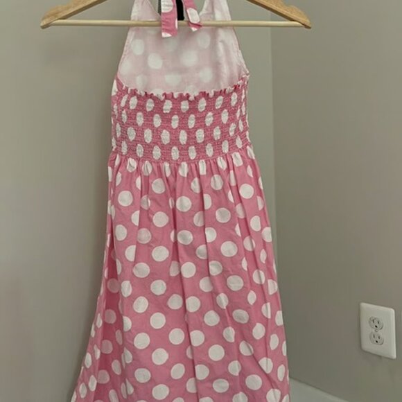 Mini Boden Pink & White Polka Dot Girls Halter Dress - Picture 2 of 4